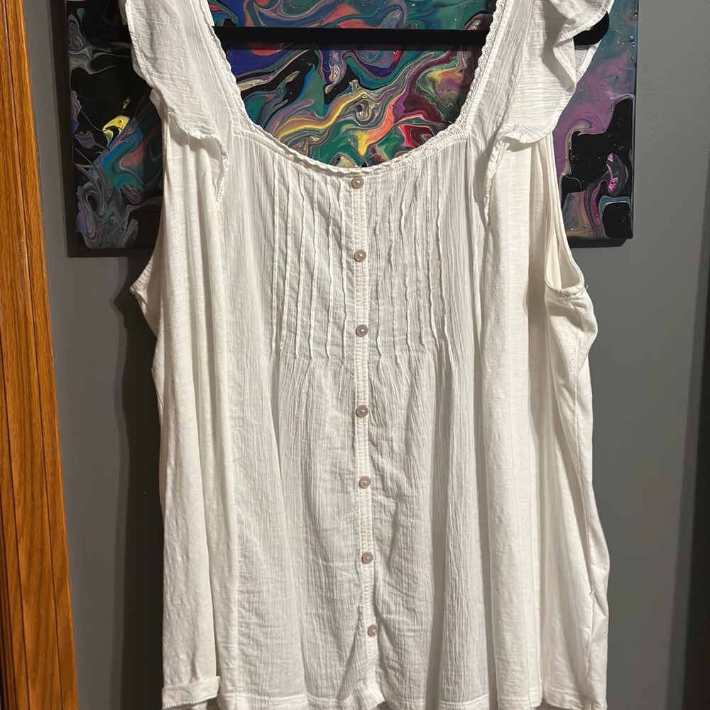 Maurices Cream Flutter Sleeve Blouse with Buttoned Pleats